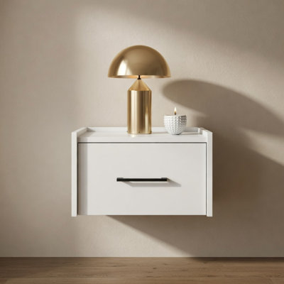 Table de chevet flottante, conception peu encombrante avec tiroir pratique et surface, blanc