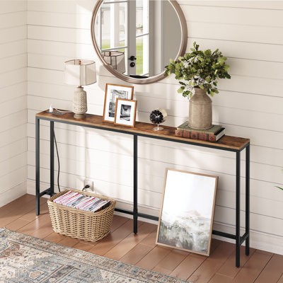 Rustic Console Table With Charging Station Narrow Sofa Table Behind Couch Table With Outlets And USB Ports