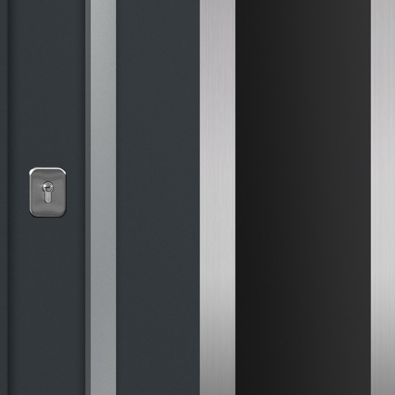 Porte d'entrée extérieure moderne en acier 36 po x 80 po - Inox SI avec éclairage latéral et traverse, Gris