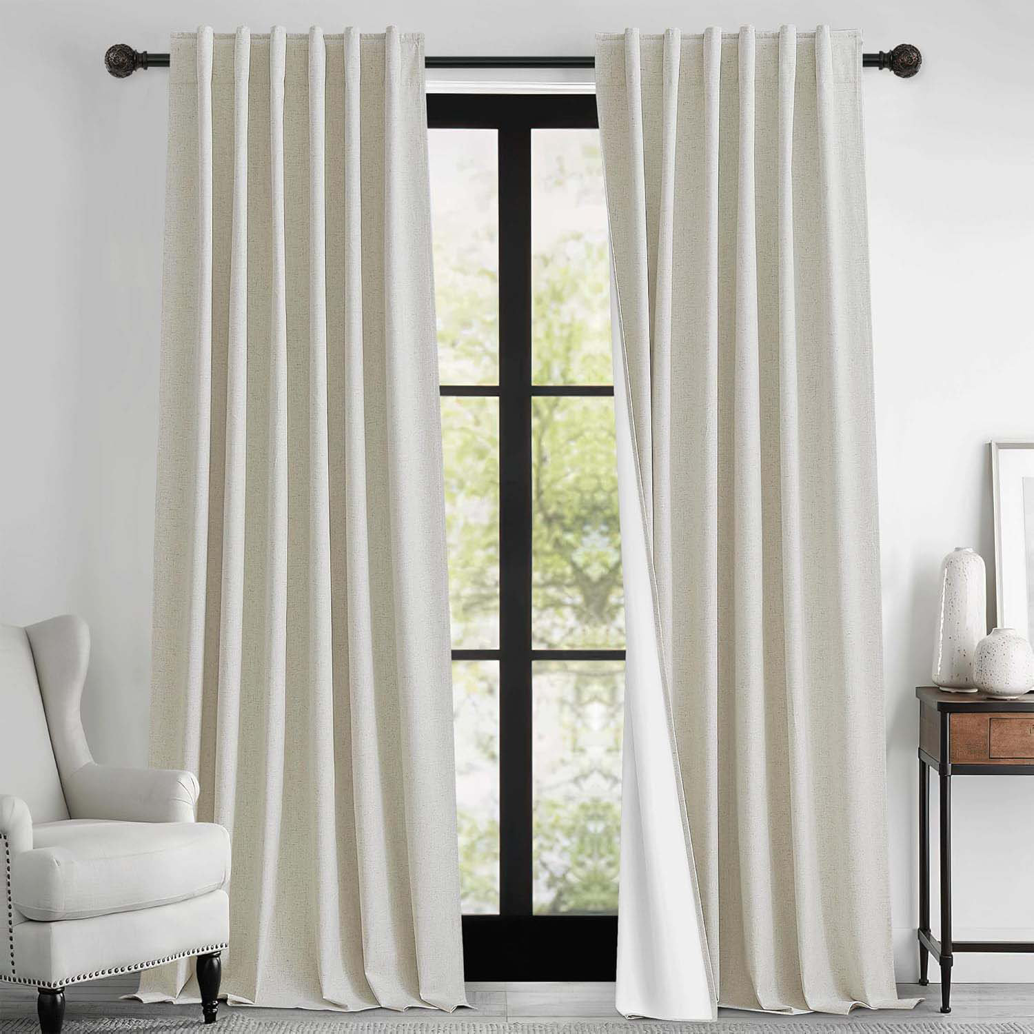 Ebern Designs Natural Linen Blended Curtains 84 Inch Long 2 Panels Set ...