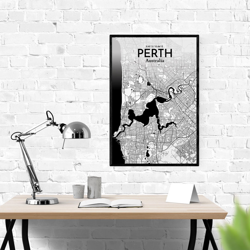 «Perth City Map», impression, Noir / blanc, H 36 po x l 24 po
