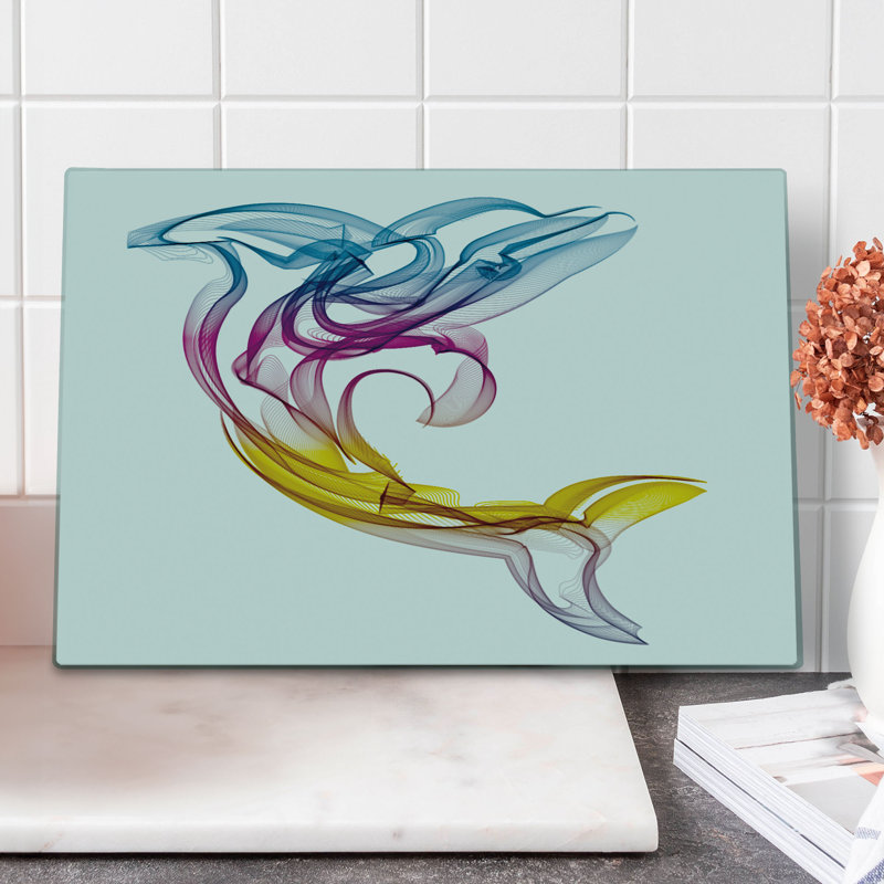 Ambesonne Abstract Art Cutting Board Large Size Aquatic Dolphin Multicolor