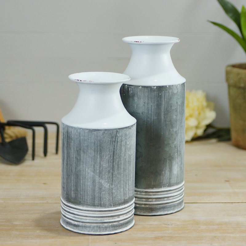 VIP Metal 12 in. Gray Antique Milk Canisters Set of 2