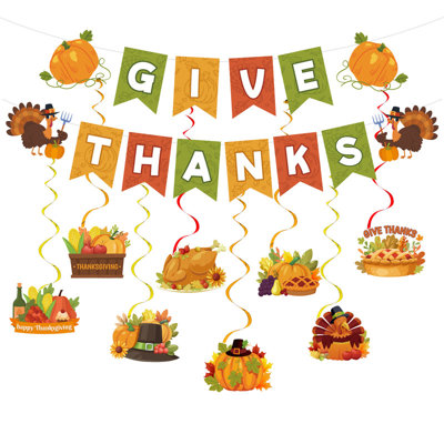Thanksgiving Party Supplies,17pcs Give Thanks Hanging Swirls&Banner Set