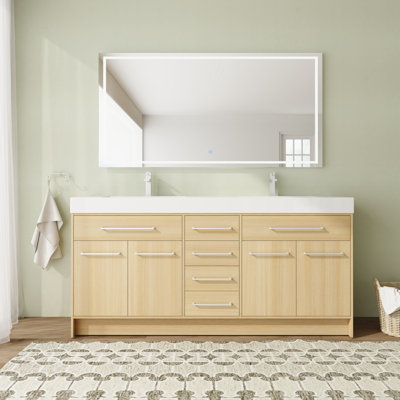72 inch Free standing Double Bathroom Vanity With Resin Vanity Top