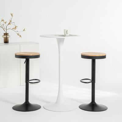 Jaina 15.2" W Solid Wood Swivel Adjustable Height Bar Stool