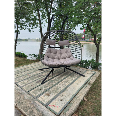 Balancelle double en osier pour 2 personnes avec coussin gris