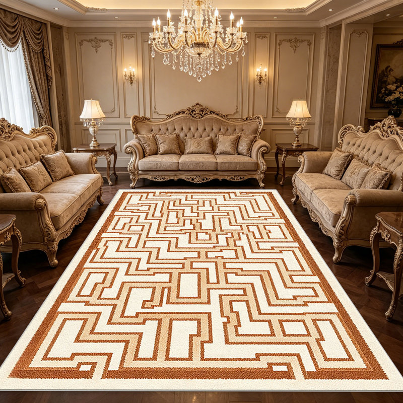 Caramel Greek Maze area rugs for Living Room, Soft and Comfortable, Suitable for all seasons, easy to maintain, machine washable Indoor floor mat, Under Table Farmhouse suitable for Bedroom, Dining Room, Study, Patio, Balcony, Home Decor