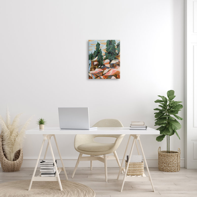 Abstract Geometric Landscape Waterfall by Melissa Wang - Painting, 20" H x 16" W x 1.5" D, Wrapped Canvas