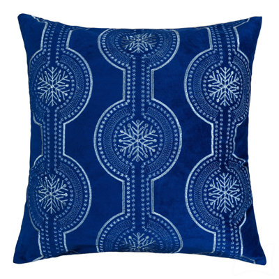 Holiday Velvet Throw Pillow With White Snowflake Embroidery, 20X20 With Insert
