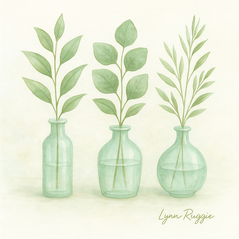 «Simple Greens - Minimalist Botanical Vase», art mural sur toile, H 20 po x l 20 po