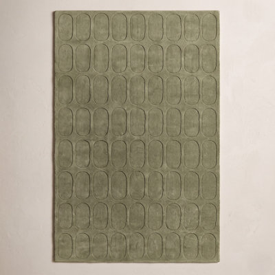 Aldery Green Hand-Loomed Geometric Wool Rug