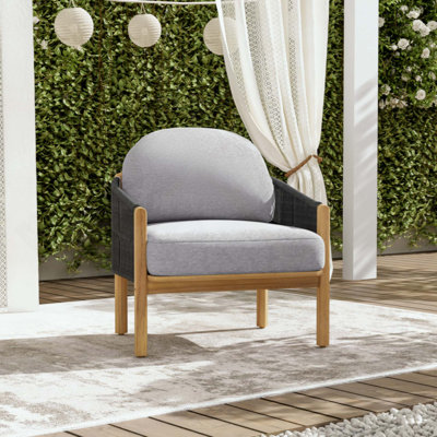 Fauteuil club d'extérieur en bois avec coussin