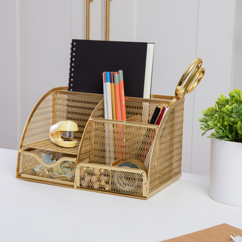 Thomas Martha Stewart Premium Mesh Metal Desktop Storage Organizer With Drawer