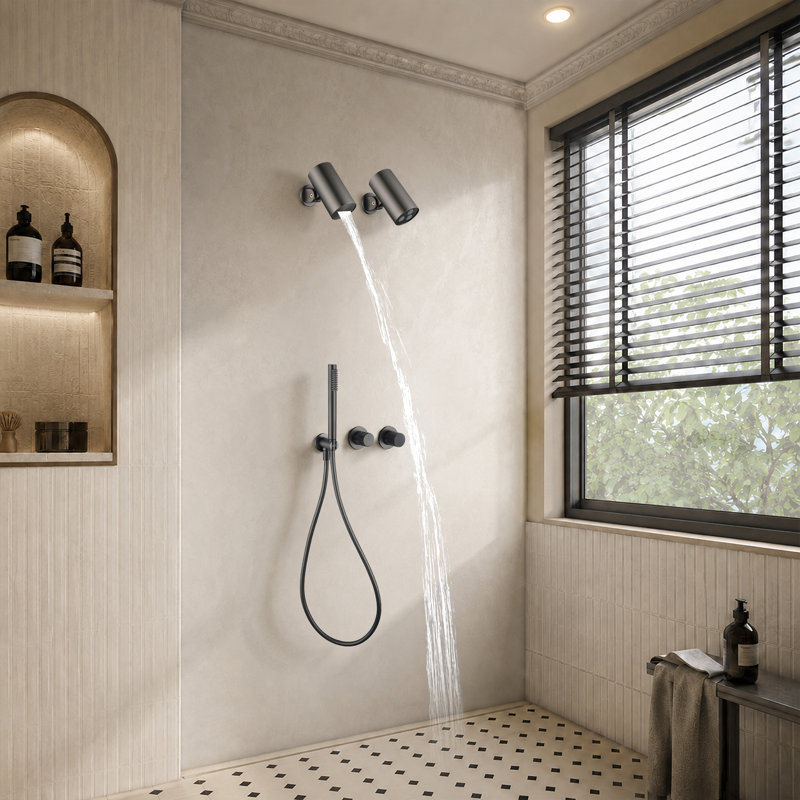 Lamh 3-Function Digital Shower System with LED Temp Display Rough-In Valve Body Included, Gunmetal Gray