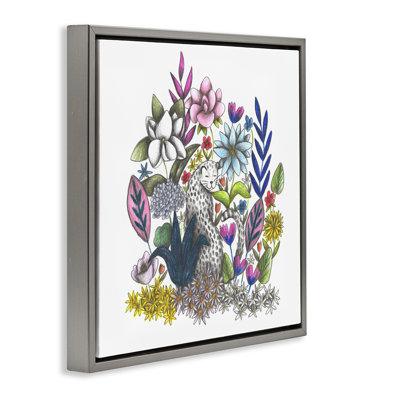Leopard in Midst of Flowers Floating Frame, design by Cecilia Battaini