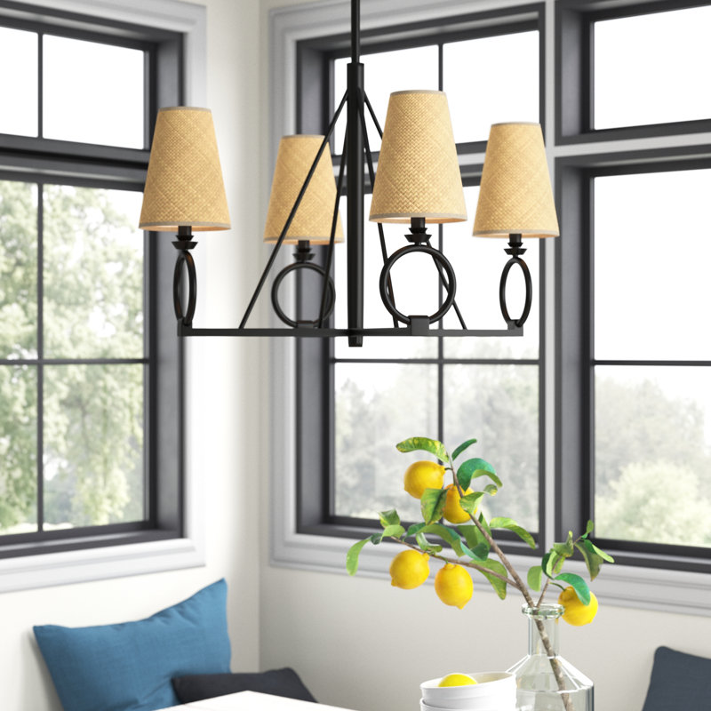 Lustre classique à 4 lumières avec abat-jour Veonka, Fer vieilli