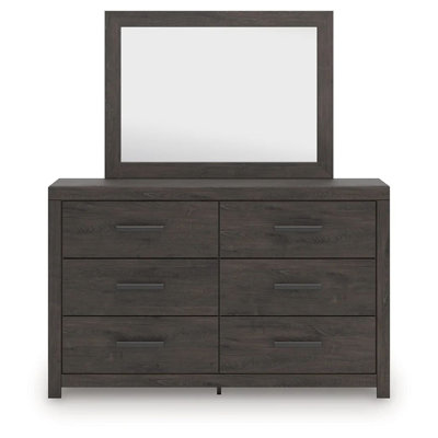 Peny 2Pc Bedroom Dresser And Mirror Set With 6 Drawers, Charcoal Black
