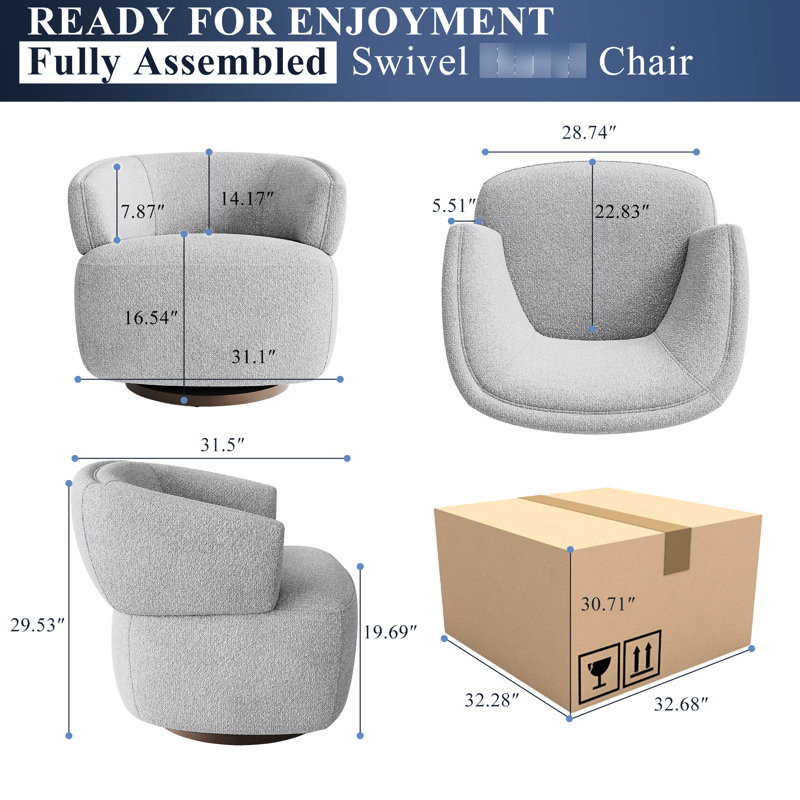 Chaise pivotante à 360 degrés en gris - entièrement assemblée, revêtement en tissu, base en métal stable - tissu, Gris