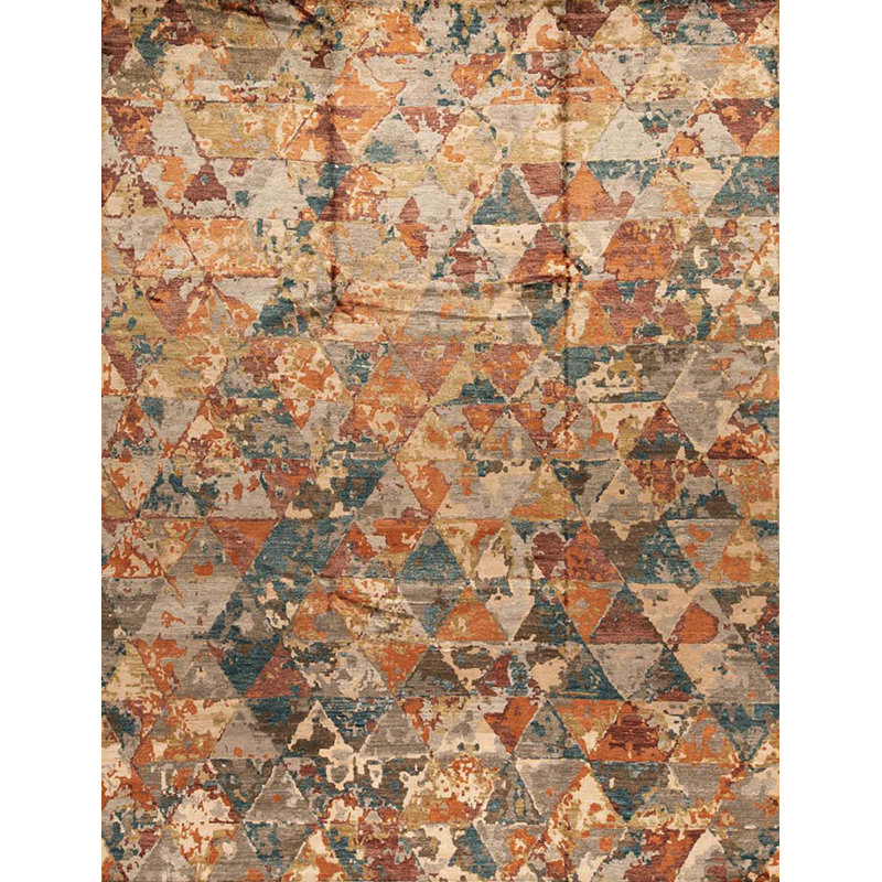 Tapis bleu et multicolore de haute qualité noué à la main