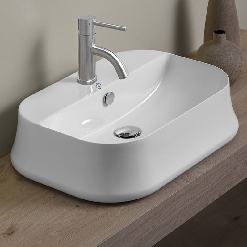 Whitehaus 24" Above Mount/ Vessel Lavatory Basin With Single Faucet Drilling And Overflow