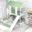 Lit superposé simple au-dessus de simple avec glissière convertible et lit gigogne, blanc et vert