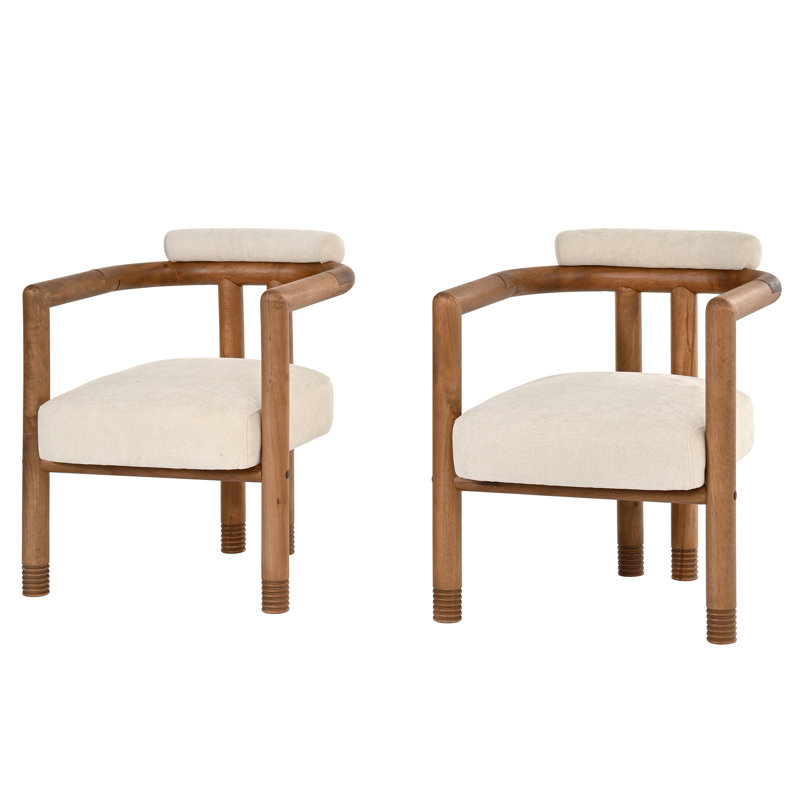 Chaises de salle à manger rembourrées Rowan Mid-Century Modern, Beige Cushion/Dark Brown Frame