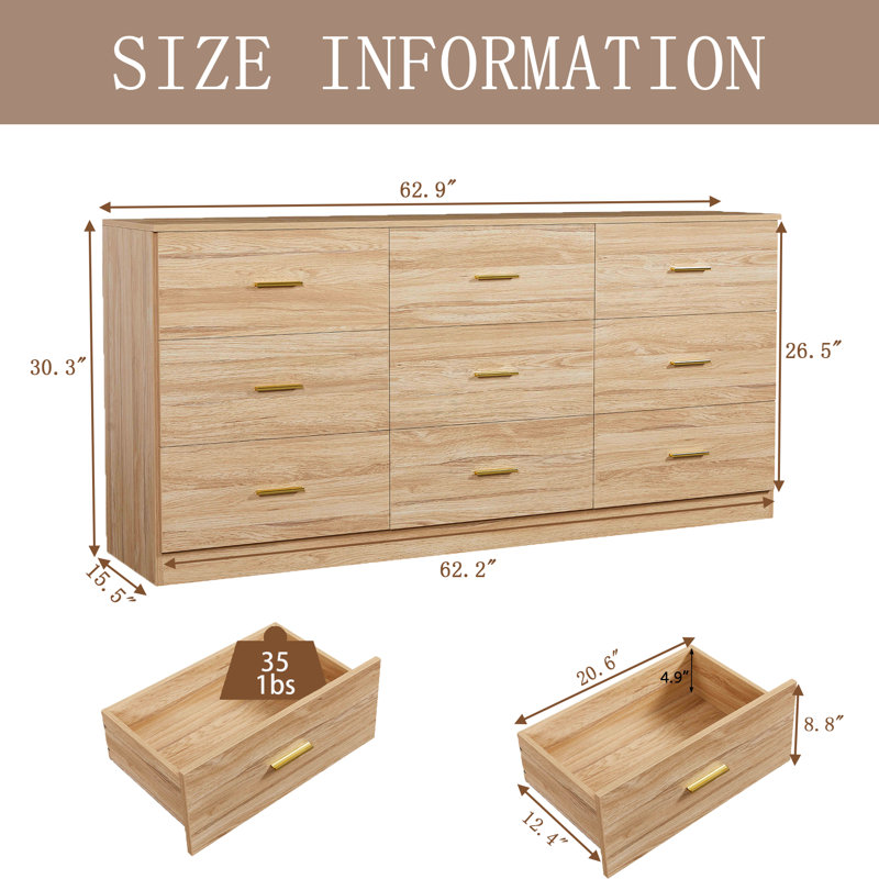 9-drawer Dresser For Bedroom, Yellow
