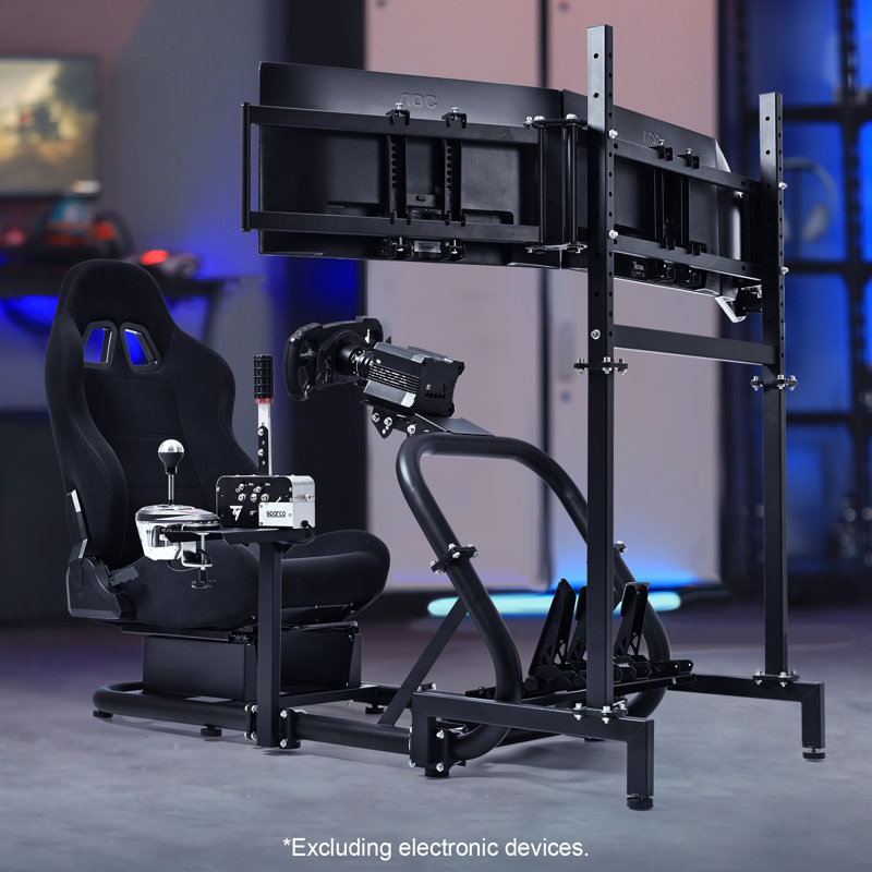  Racing Simulator Cockpit Stand With Triple Monitor Stand And Seat Fit Logitech G920 G29 Fanatec Thrustmaster
