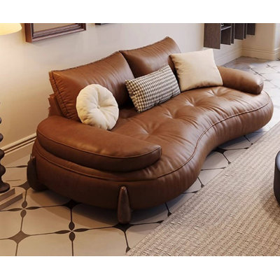 Coffee Genuine Leather Standard Sofa cushion Loveseat