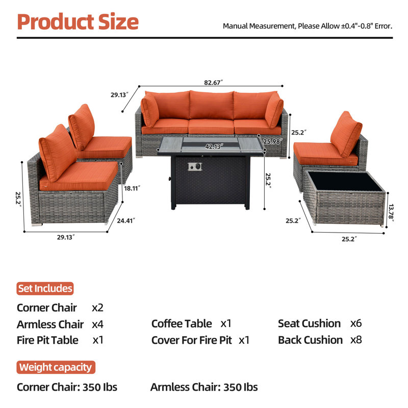 Aliva 6 - Person Patio Conversation Set with Cushions, Orange