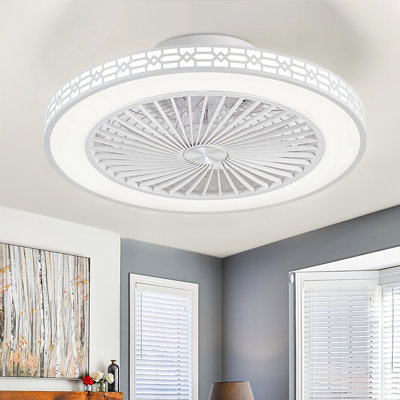Ceiling Fan With Lights, 48CM Low Profile 6 Speeds Reversible Bladeless Ceiling Fan, Led Dimmable  Quiet Timing Flush Mount Bedroom Fan Light For Living Room Kitchen