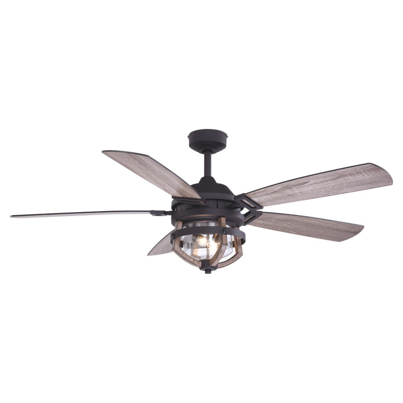 Gil 54 in. Matte Black and Rustic Oak Indoor Outdoor Rod Mount Farmhouse Ceiling Fan with Reversible Driftwood-Black Walnut Blades, Dimmable LED Light Kit and Remote Control Included, 3 Speeds