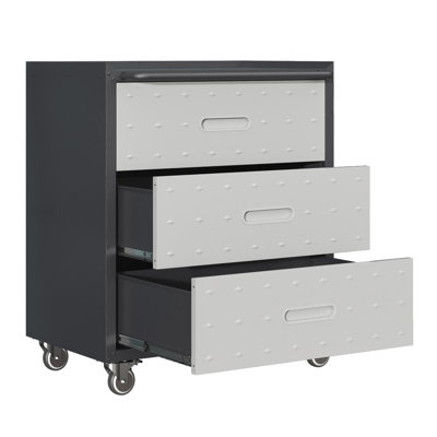 Armoire à outils robuste en acier avec roues verrouillables - Armoire de rangement roulante à 3 tiroirs pour l'organisation du garage, le bureau et la maison