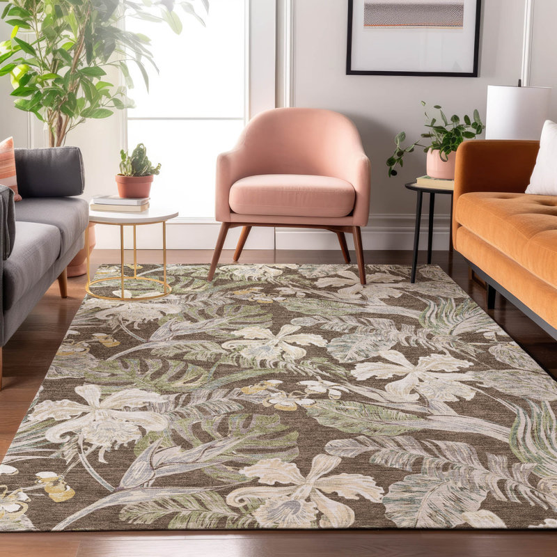 Premium Machine Washable Varroville AMF1708 Floral Rug, Rectangle 8' x 10'