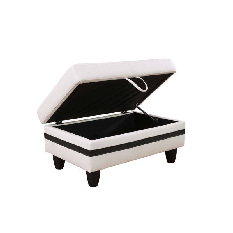 Semi PU Synthetic Leather Storage Ottoman, White