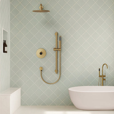Système de douche à pression équilibrée, robinet de douche à pluie 10 "avec barre coulissante et douchette à main