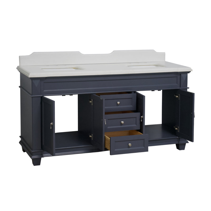Ensemble de meuble-lavabo double 72 po Ensa, Gris marine, Quartz