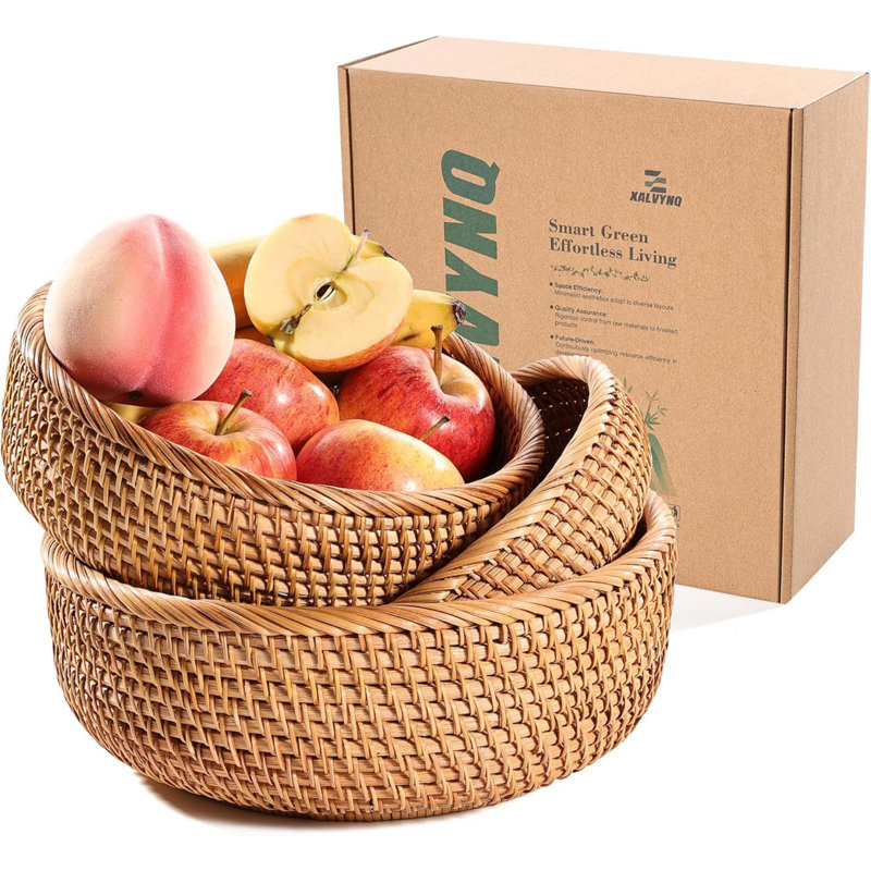 Ensemble de 3 paniers de rangement en rotin tissés à la main pour ranger des comptoirs de cuisine, des fruits, des collations et du pain, Boho Farmhouse Decor