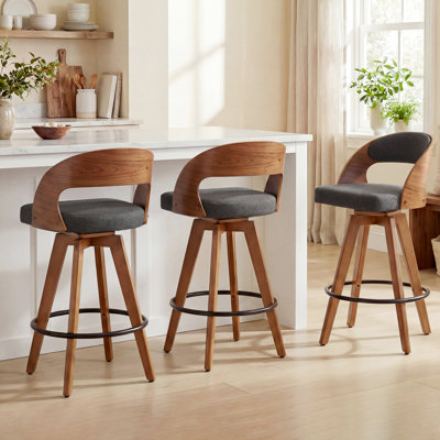 Deherrera Modern Swivel Linen Counter Stool And Bar Stool (Set Of 3)
