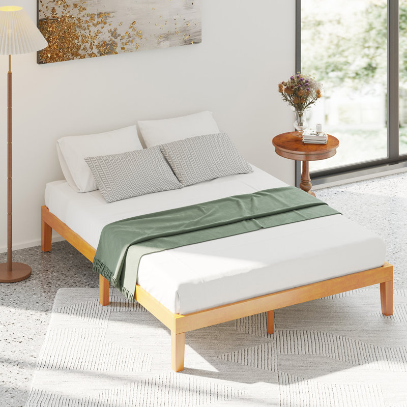 Lit plateforme en bois massif avec lattes Joise , Grand, Naturel, 12''