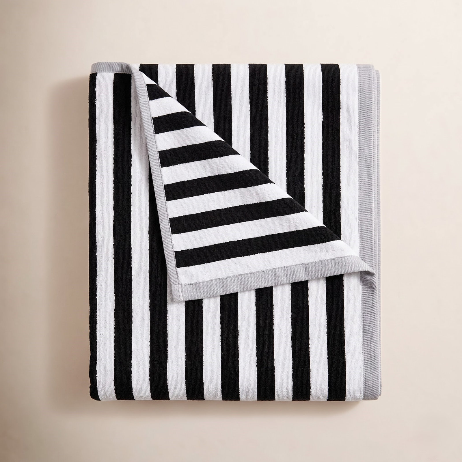 Striped Cotton Oversized Beach Towels, 2, Black/Gray
