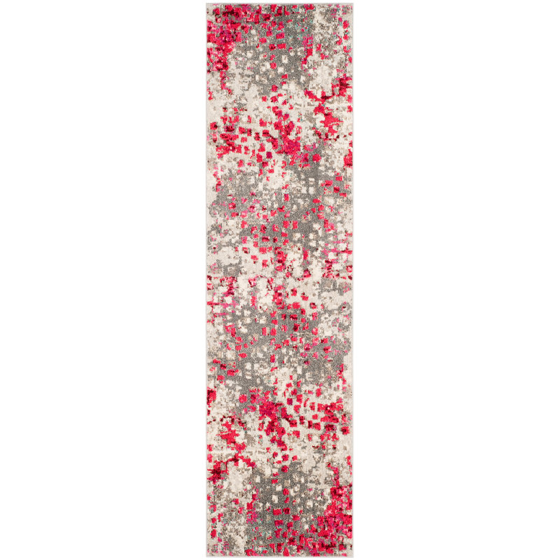 Hertzler Abstract Area Rug, Runner 2'2" x 8', Grey/Fuchsia