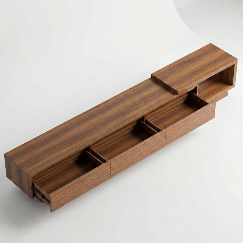 78.74 Inch Walnut Wood Extendable Tv Stand Low Profile Media Console Open Cubby, Brown