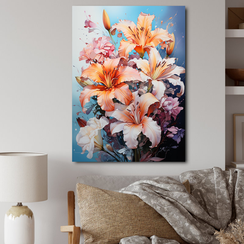 Représentation de lys, acrylique multicolore IV sur toile, H 20 po x l 12 po x P 1 po, Toile tendue