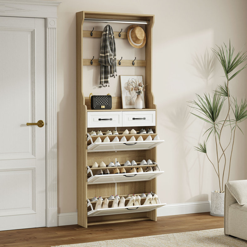 Armoire à chaussures 3 portes et 2 tiroirs - Gardez votre maison bien rangée et bien rangée avec une finition blanche