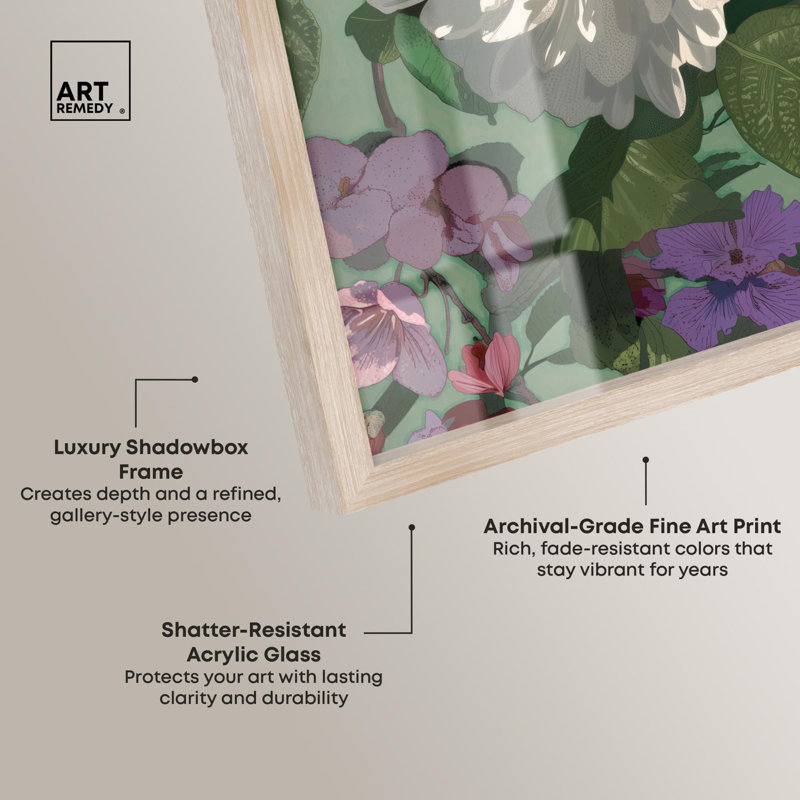 «Blooming Flowers and Citrus», impression florale verte par Art Remedy, H 13 po x l 13 po, Cadre blond