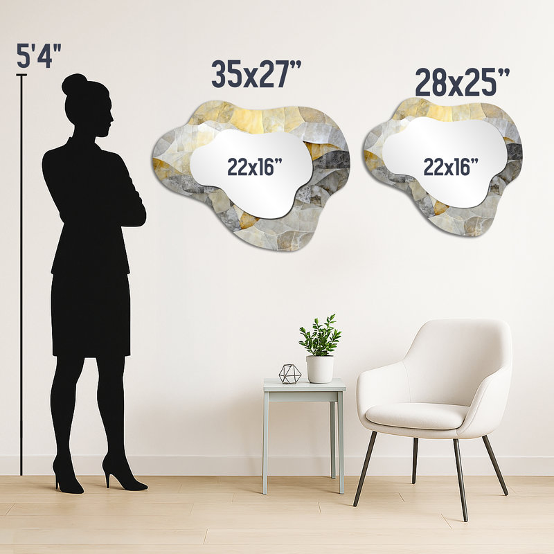 Grand miroir mural doré Glam Wavy - Perspect Marble Shift, imprimé sur métal, 25" x 28"