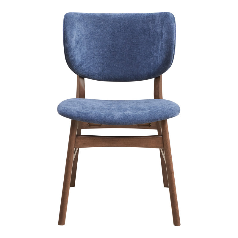 Bevis Upholstered Side Chair in Blue and Walnut (Set of 2), Blue