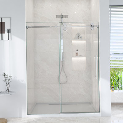 44"-48"W*76" H Frameless Single Sliding Shower Door – 5/16" (8Mm) Clear Tempered Glass, Bypass Design With Chrome Finish